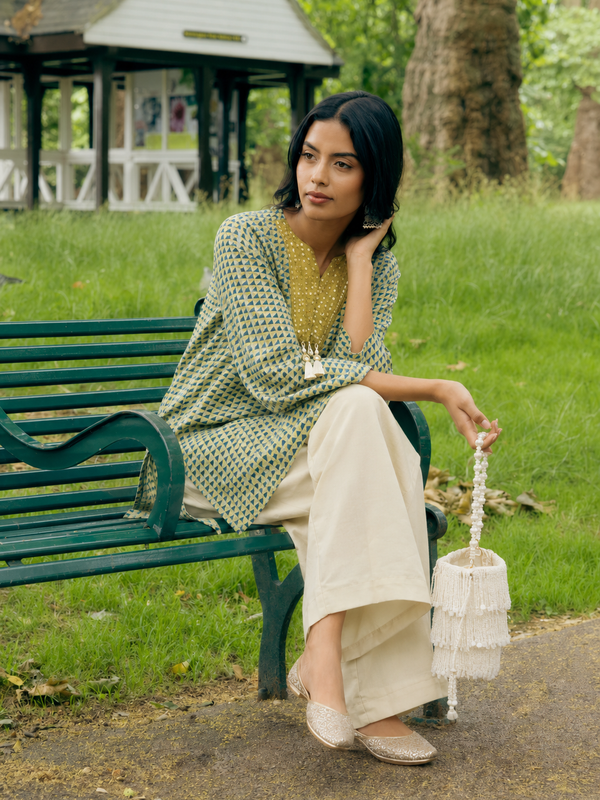 Green Cotton Geometric Co-ord Set