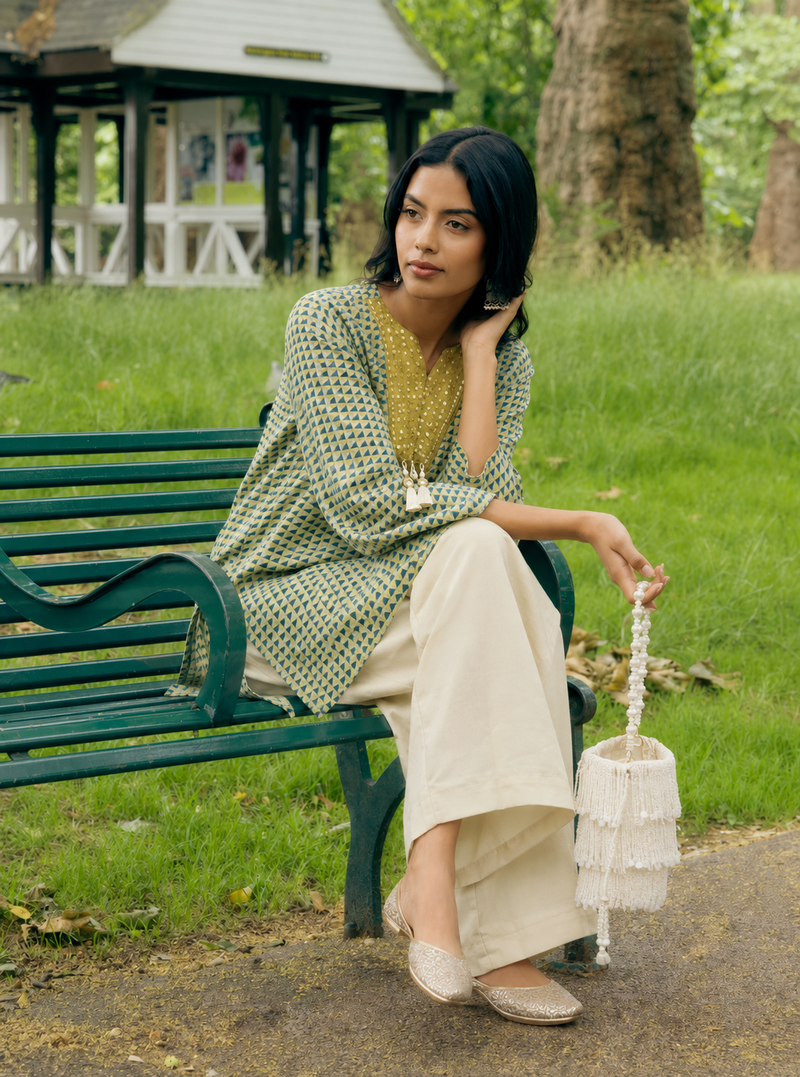 Green Cotton Geometric Co-ord Set
