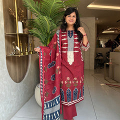 Printed Cotton Kurta Pant Set with Dupatta