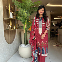 Printed Cotton Kurta Pant Set with Dupatta