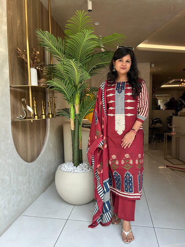Printed Cotton Kurta Pant Set with Dupatta