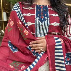 Printed Cotton Kurta Pant Set with Dupatta