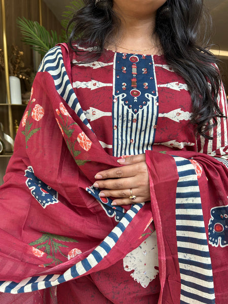 Printed Cotton Kurta Pant Set with Dupatta