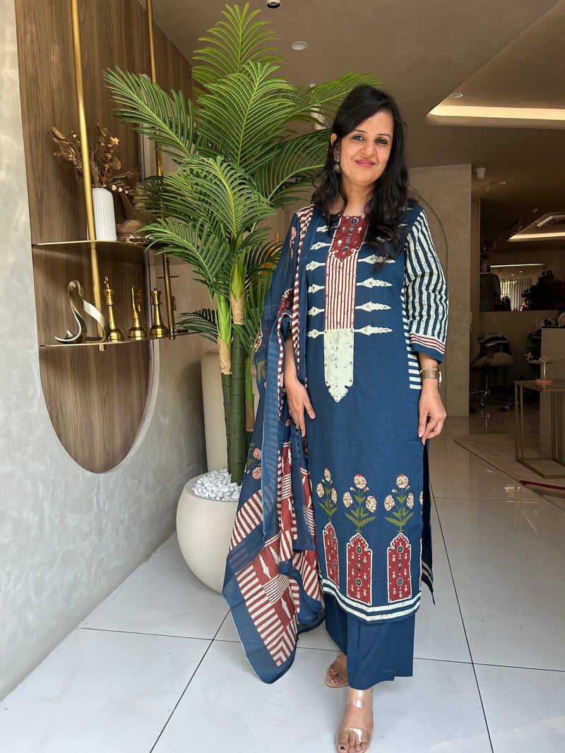 Printed Cotton Kurta Pant Set with Dupatta