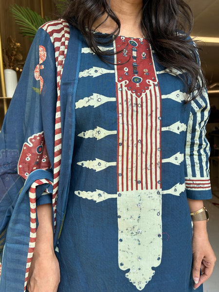 Printed Cotton Kurta Pant Set with Dupatta