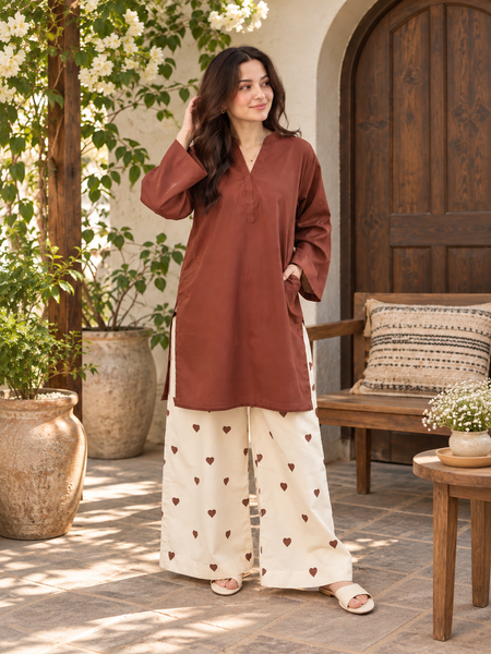 Brown Cotton Farshi Kurta Set