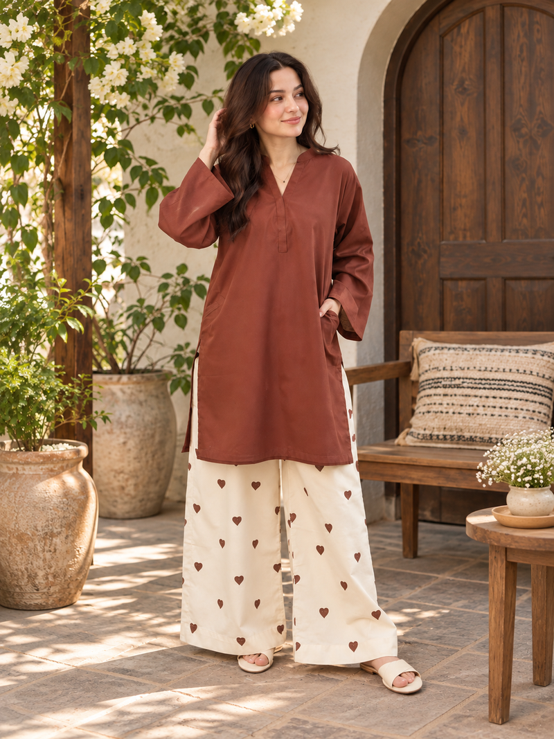 Brown Cotton Farshi Kurta Set