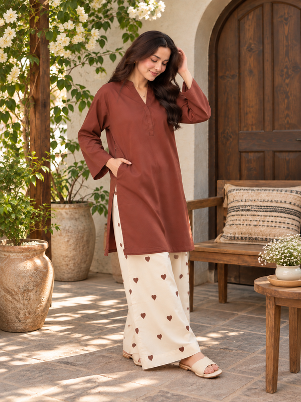 Brown Cotton Farshi Kurta Set