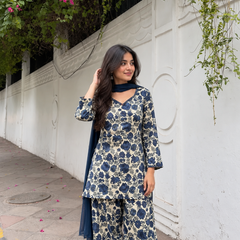 Floral Printed Cotton Farshi Suit Set with Dupatta