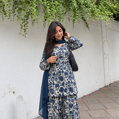 Floral Printed Cotton Farshi Suit Set with Dupatta