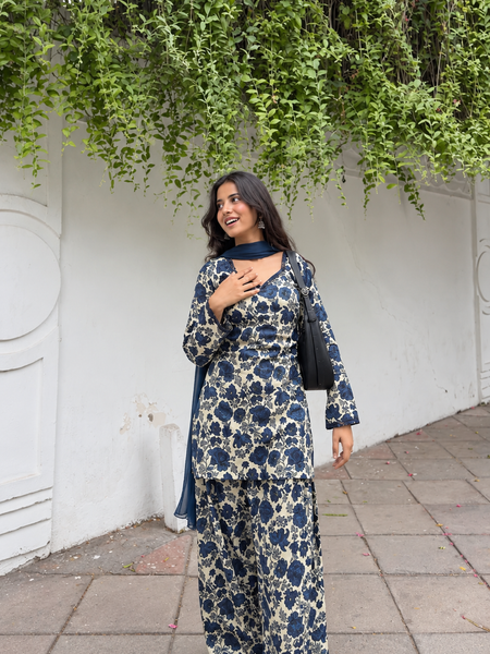 Floral Printed Cotton Farshi Suit Set with Dupatta