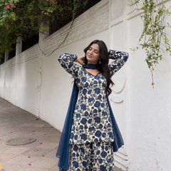 Floral Printed Cotton Farshi Suit Set with Dupatta