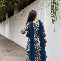 Floral Printed Cotton Farshi Suit Set with Dupatta