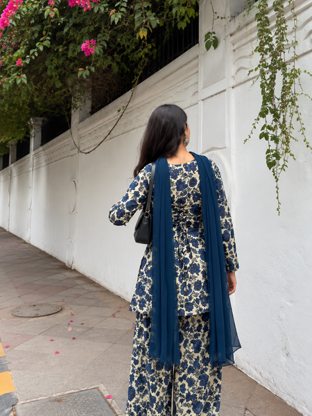 Floral Printed Cotton Farshi Suit Set with Dupatta
