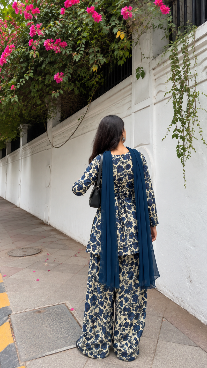 Floral Printed Cotton Farshi Suit Set with Dupatta
