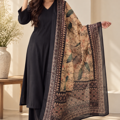 Black Cotton Kurta Set with Dupatta