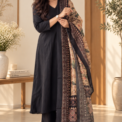 Black Cotton Kurta Set with Dupatta