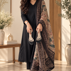 Black Cotton Kurta Set with Dupatta