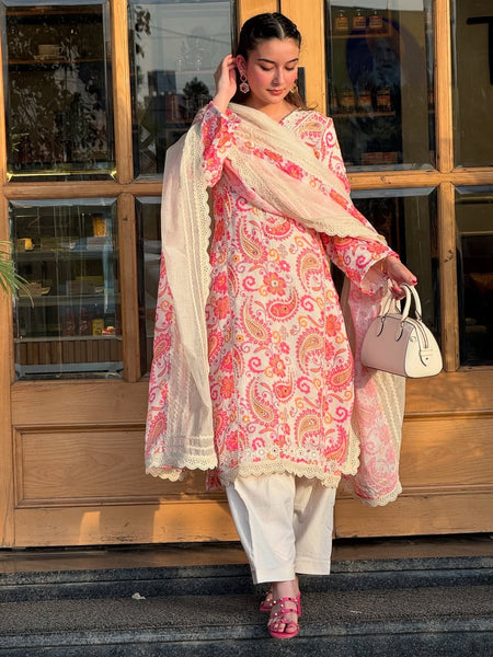 Layaqat Pakistani Lawn Printed Kurta Set with Trouser & Dupatta