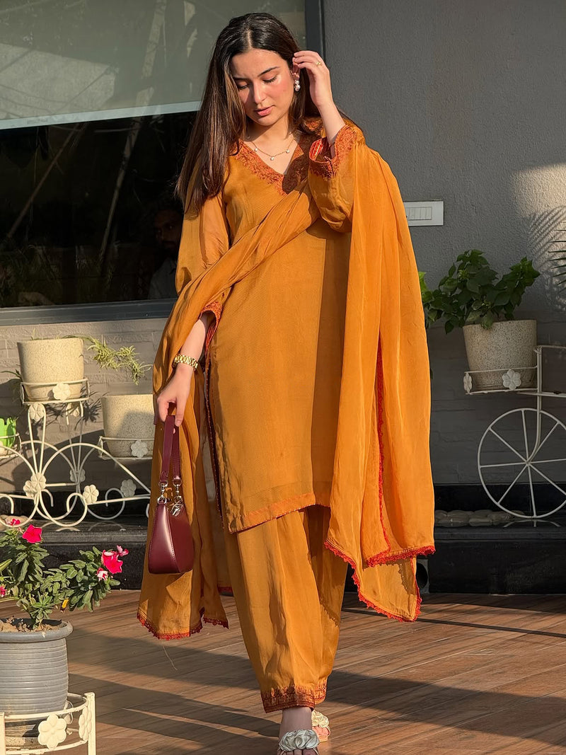 Premium Embroidered Silk Kurta Salwar Set with Organza Dupatta