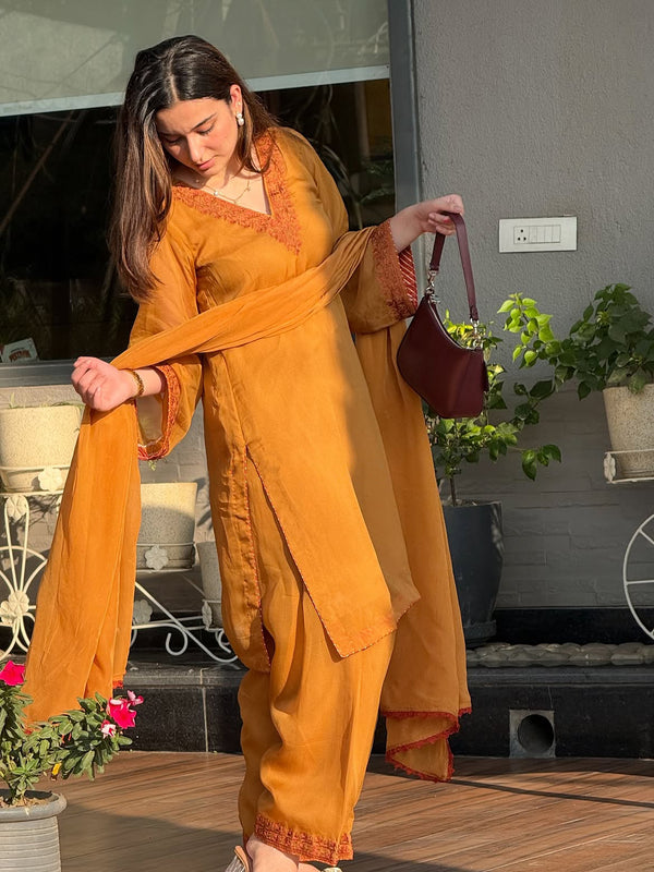 Premium Embroidered Silk Kurta Salwar Set with Organza Dupatta