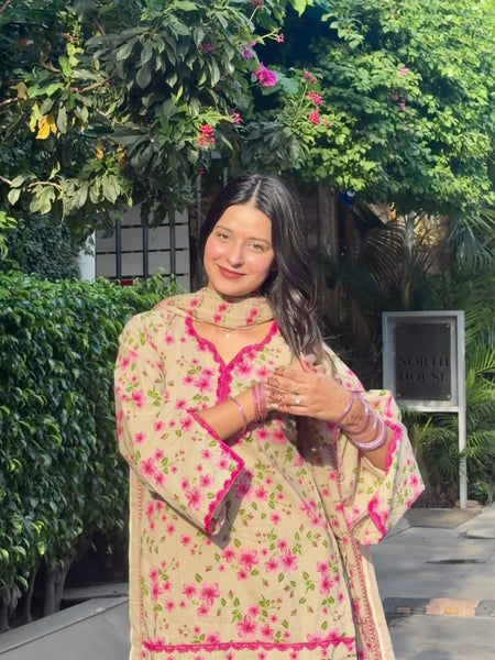 Floral Printed Kurta Set with Palazzo & Dupatta