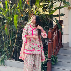 Floral Printed Kurta Set with Palazzo & Dupatta