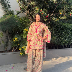 Floral Printed Kurta Set with Palazzo & Dupatta