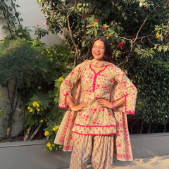 Floral Printed Kurta Set with Palazzo & Dupatta