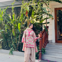 Floral Printed Kurta Set with Palazzo & Dupatta