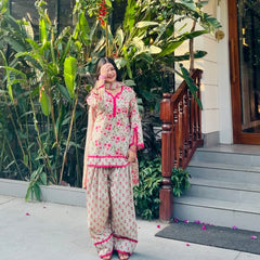 Floral Printed Kurta Set with Palazzo & Dupatta