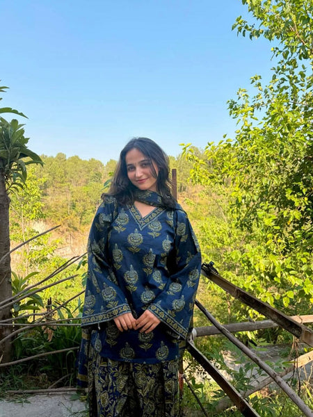 Printed Kurta Set with Palazzo & Dupatta