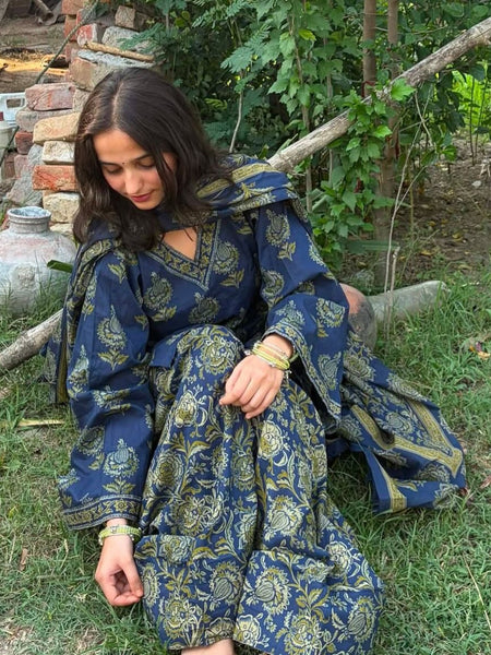 Printed Kurta Set with Palazzo & Dupatta