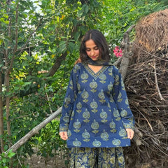 Printed Kurta Set with Palazzo & Dupatta