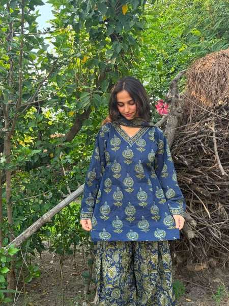 Printed Kurta Set with Palazzo & Dupatta