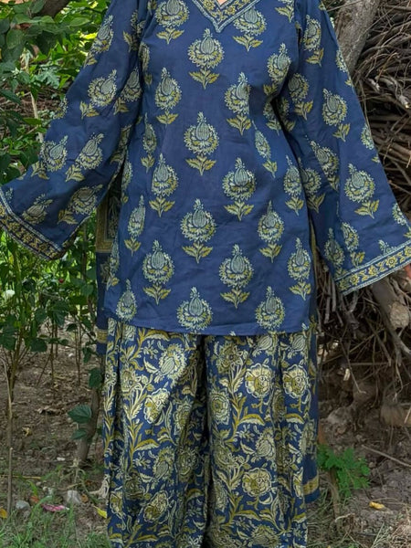 Printed Kurta Set with Palazzo & Dupatta