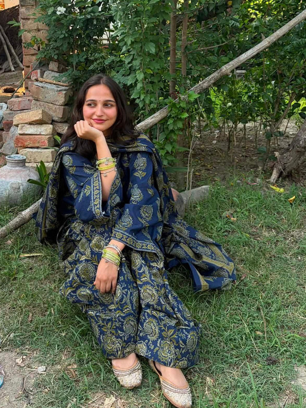 Printed Kurta Set with Palazzo & Dupatta