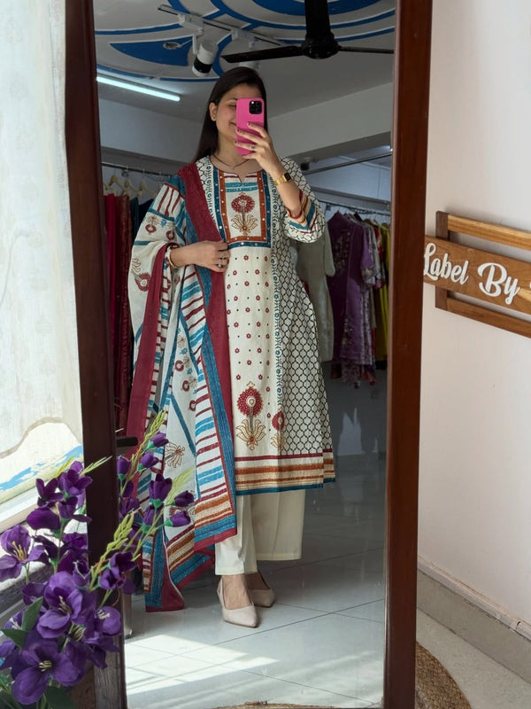 Printed Cotton Kurta Set with Matching Dupatta