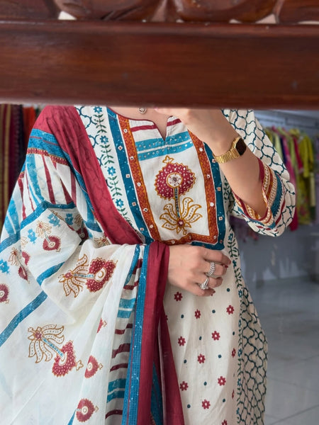 Printed Cotton Kurta Set with Matching Dupatta