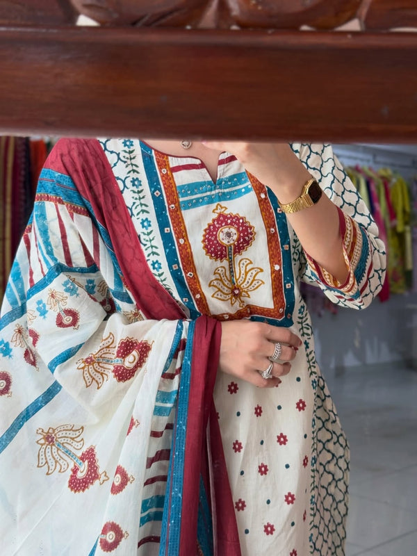 Printed Cotton Kurta Set with Matching Dupatta