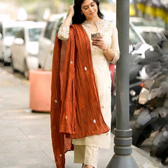 Embroidered Cotton Kurti Set with Mul Cotton Dupatta
