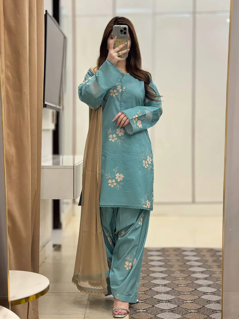 Muslin Cherry Farshi Salwar Set
