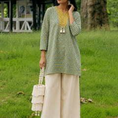 Green Cotton Geometric Co-ord Set