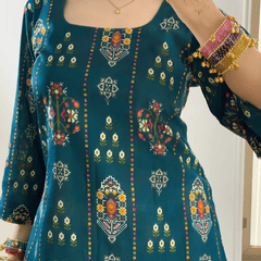 Blue Cotton Boho Print Farshi Set