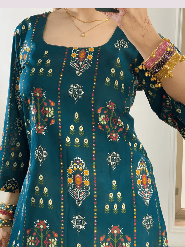 Blue Cotton Boho Print Farshi Set