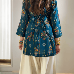Blue Cotton Boho Print Farshi Set
