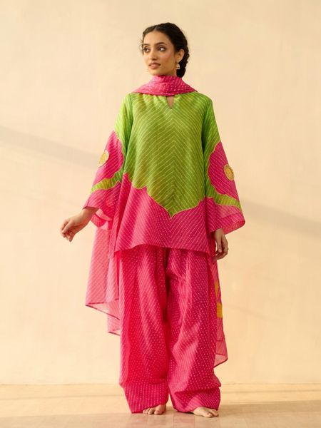 Dual-Tone Leheriya Print Farshi Set