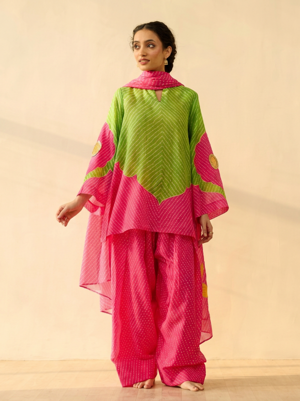 Dual-Tone Leheriya Print Farshi Set