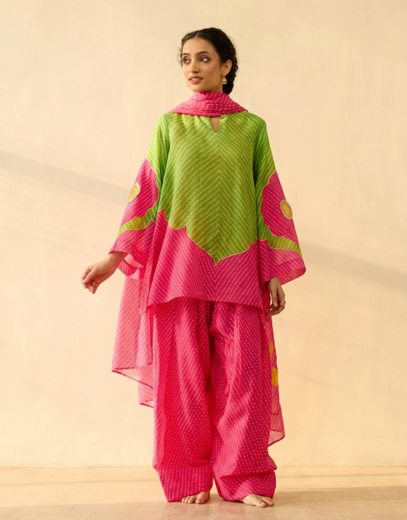 Dual-Tone Leheriya Print Farshi Set