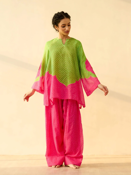 Dual-Tone Leheriya Print Farshi Set